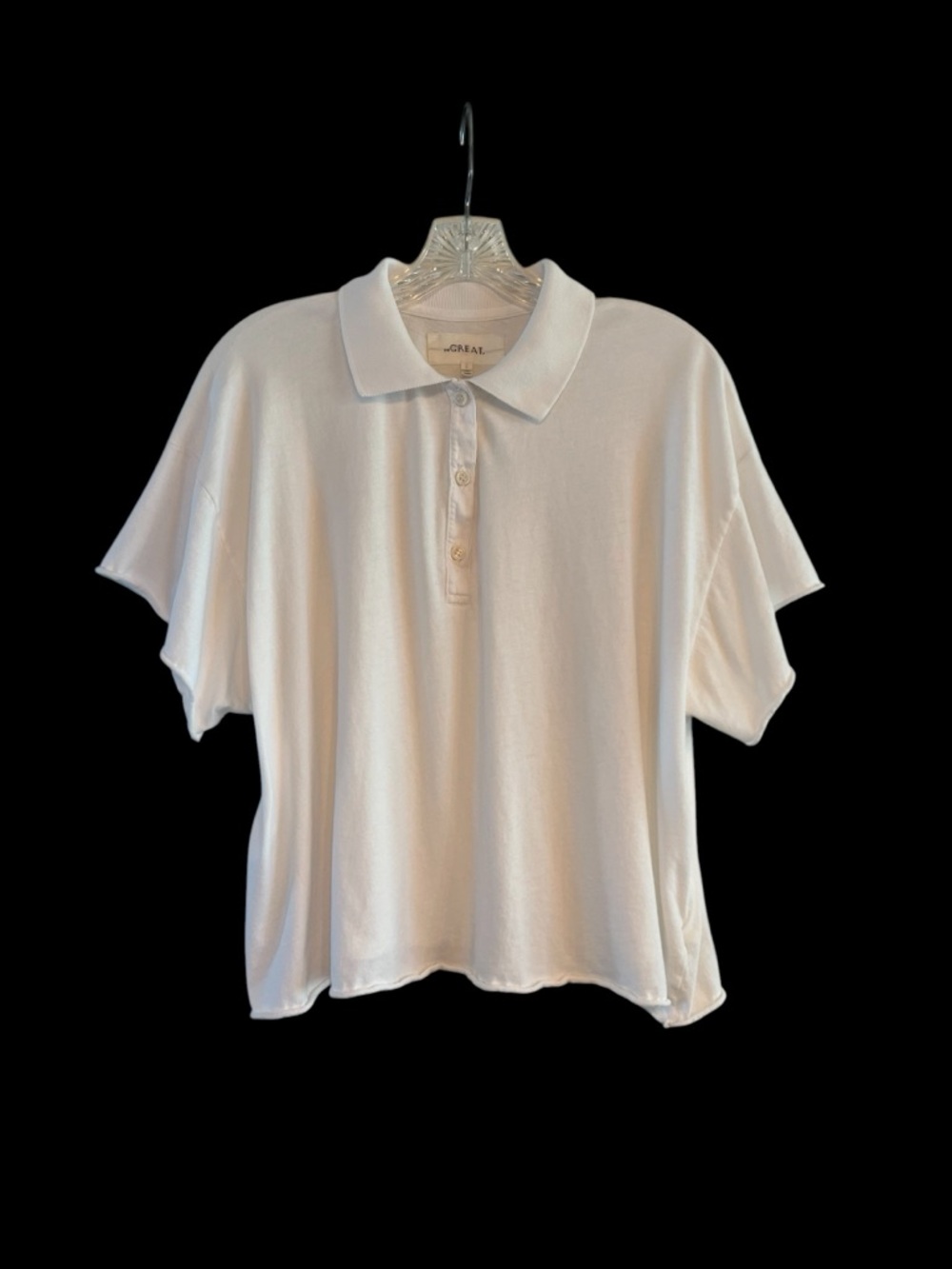 THE GREAT. A vintage inspired white polo tee in true white.